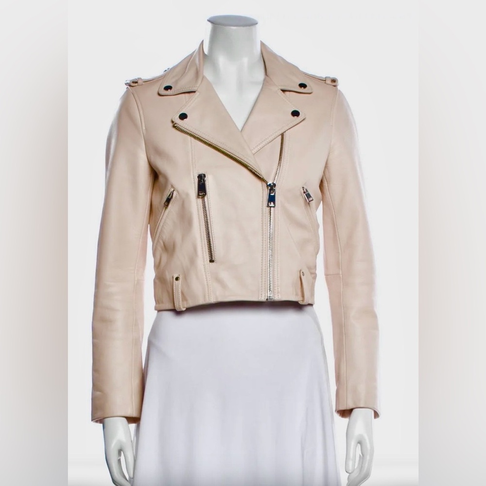 Maje Moto Lambskin Leather Jacket in Blush Pink size FR 36 = US size XS